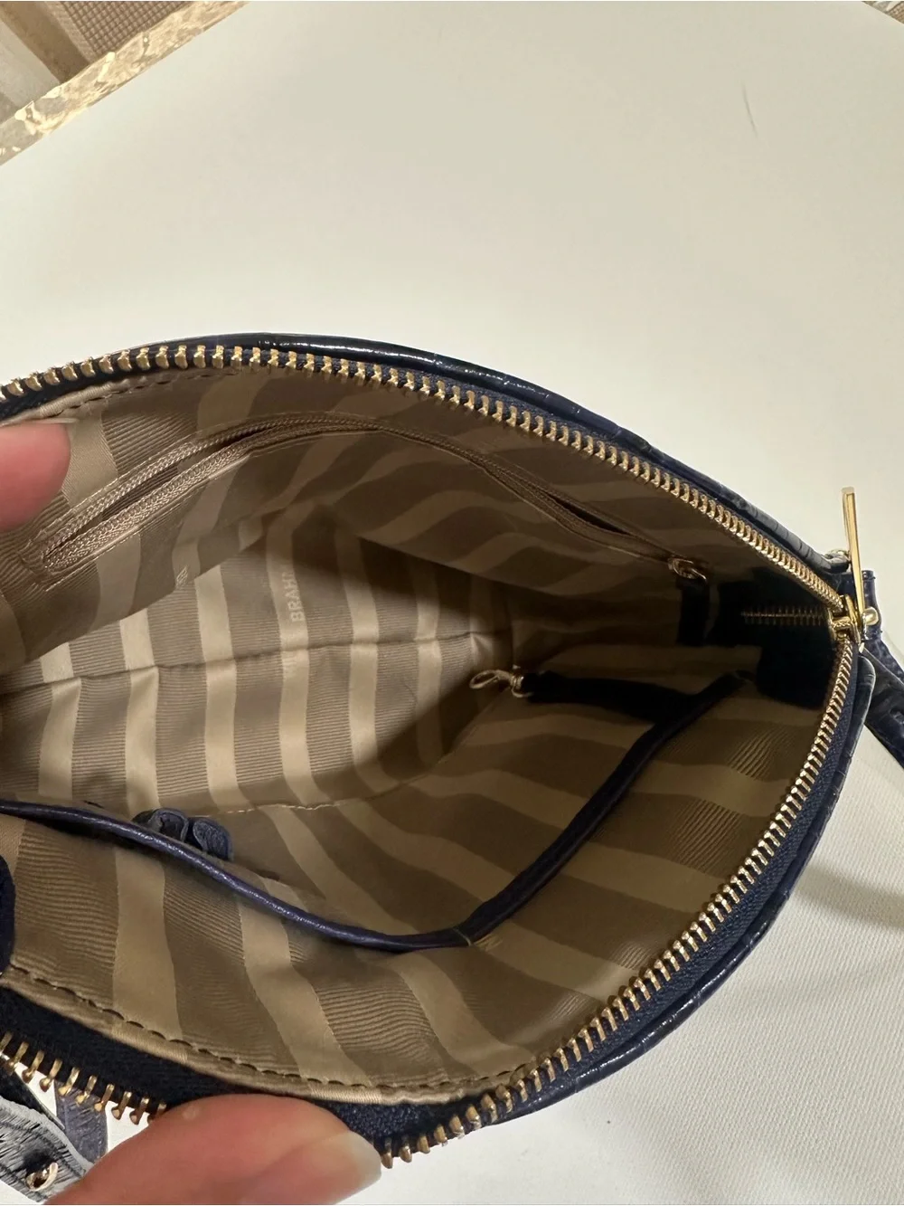 Brahmin Special Edition Navy Croc & Metallic Woven Crossbody Pristine Condition